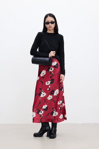 Patterned Satin Midi Skirt Japan