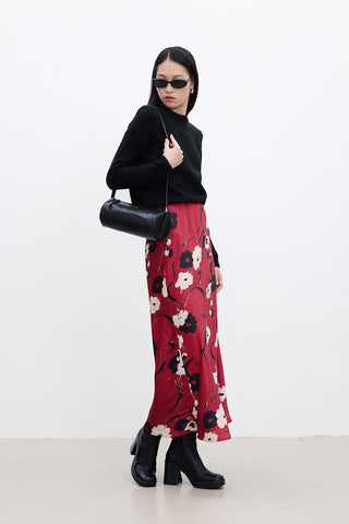 Patterned Satin Midi Skirt Japan