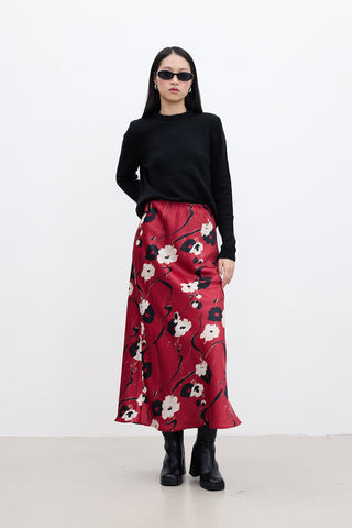 Patterned Satin Midi Skirt Japan