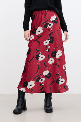 Patterned Satin Midi Skirt Japan