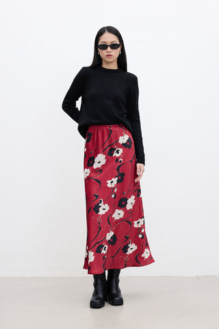 Patterned Satin Midi Skirt Japan