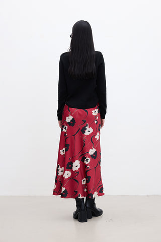 Patterned Satin Midi Skirt Japan