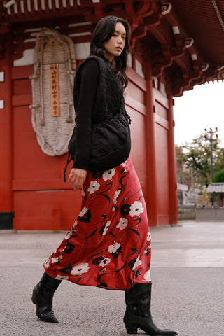 Patterned Satin Midi Skirt Japan