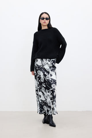 Patterned Satin Midi Skirt Sakura