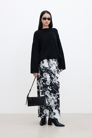 Patterned Satin Midi Skirt Sakura