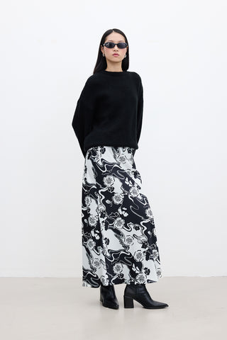 Patterned Satin Midi Skirt Sakura