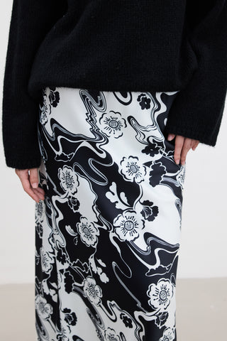 Patterned Satin Midi Skirt Sakura