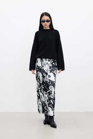 Desenli Saten Midi Etek Sakura