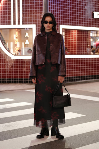 Short Faux Leather Jacket Burgundy