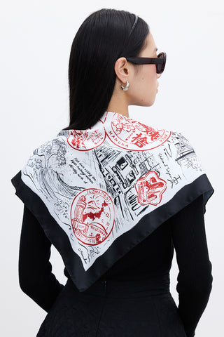 Patterned Satin Neck Scarf Stamp Black