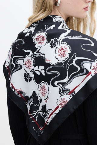 Patterned Satin Neck Scarf Sakura Black