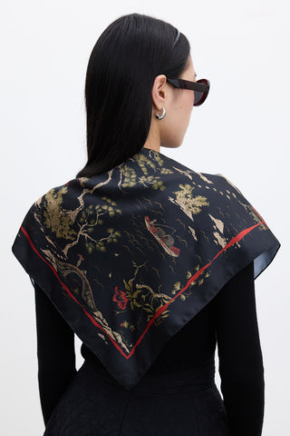 Patterned Satin Neck Scarf Osaka Black