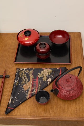 Patterned Satin Neck Scarf Osaka Black