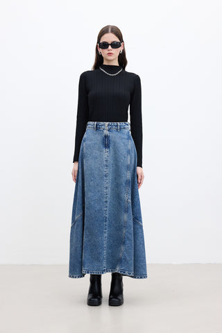 Ruffled Denim Skirt Blue