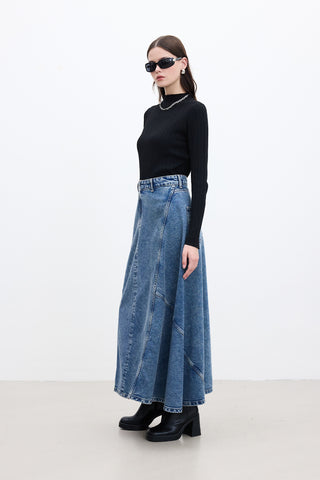 Ruffled Denim Skirt Blue