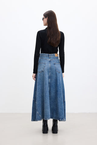 Ruffled Denim Skirt Blue