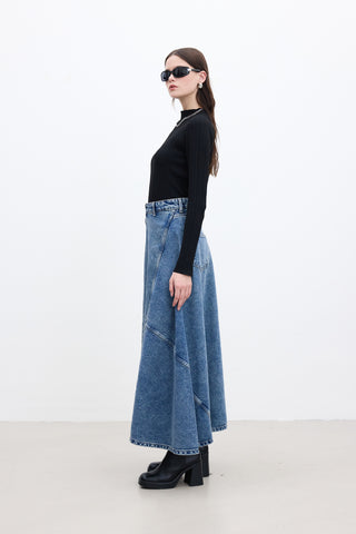 Ruffled Denim Skirt Blue