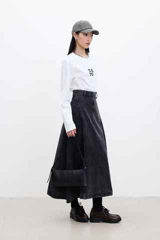 Ruffled Denim Skirt Black