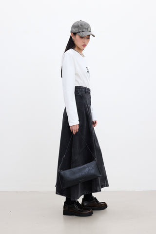 Ruffled Denim Skirt Black