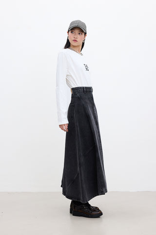 Ruffled Denim Skirt Black