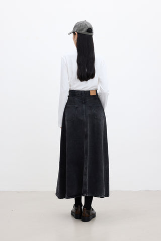 Ruffled Denim Skirt Black