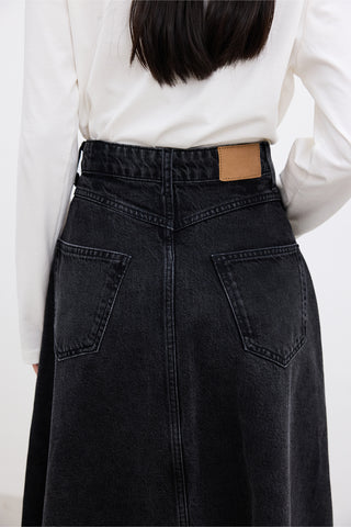 Ruffled Denim Skirt Black