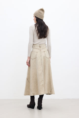 Ruffled Denim Skirt Camel