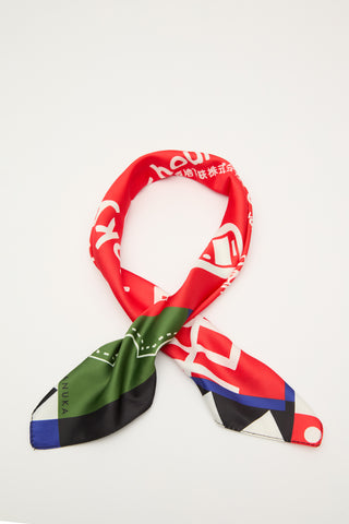 Patterned Satin Neck Scarf Subway Red