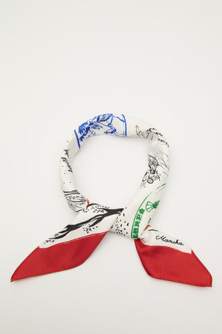 Patterned Satin Neck Scarf Stamp Red