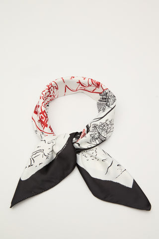 Patterned Satin Neck Scarf Stamp Black