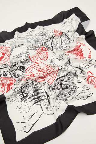 Desenli Saten Boyun Atkısı Damga Siyah