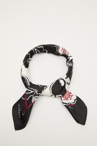 Patterned Satin Neck Scarf Sakura Black