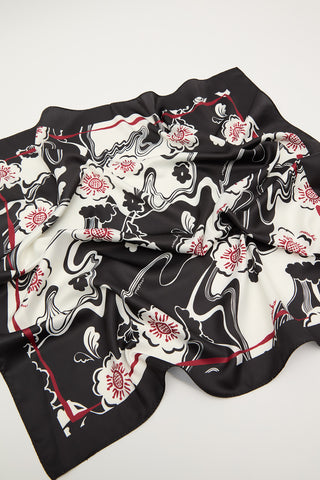 Patterned Satin Neck Scarf Sakura Black