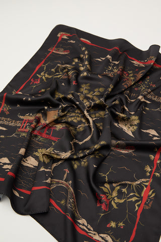 Patterned Satin Neck Scarf Osaka Black