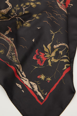 Patterned Satin Neck Scarf Osaka Black