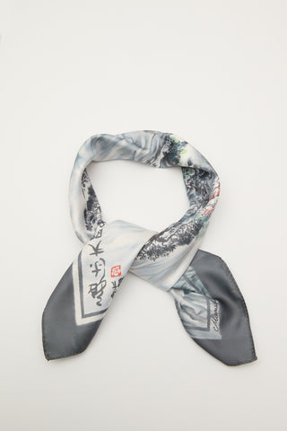 Patterned Satin Neck Scarf Valley Anthracite