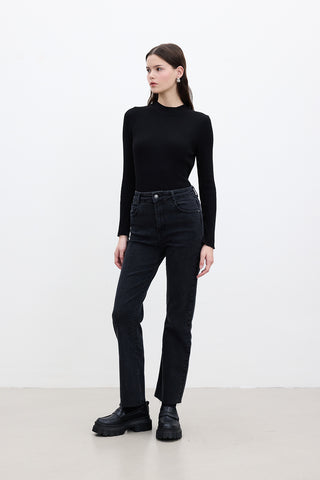 High-Waist Flared Jeans Black