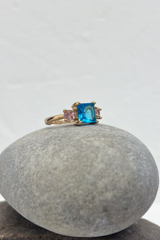 Natural Stone Baguette Ring Blue