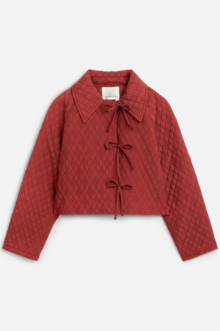 Quilted Belted Short Jacket Burgundy