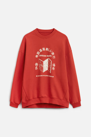 Printed Oversized Sweatshirt Red