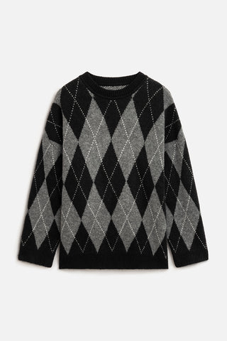 Argyle Oversized Sweater Black