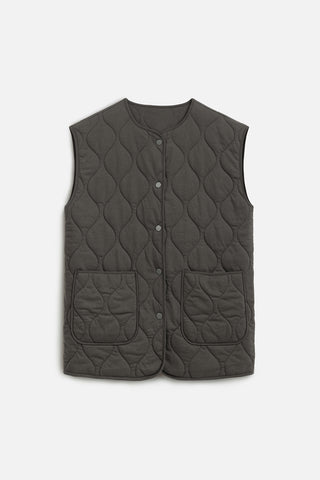 Quilted Pocketed Vest Brown