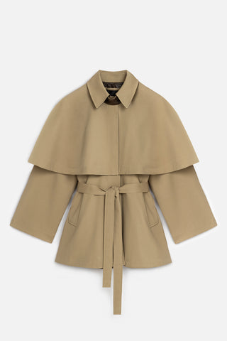 Cape-Detail Trench Coat Camel