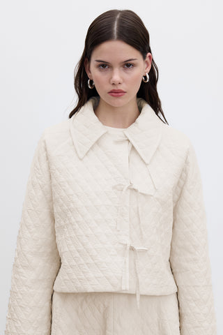 Quilted Belted Short Jacket Vanilla