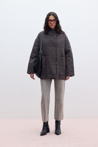 High-Neck Quilted Jacket Anthracite