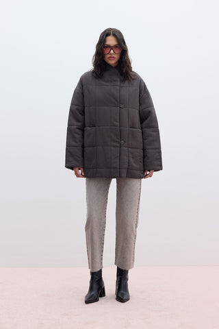 High-Neck Quilted Jacket Anthracite
