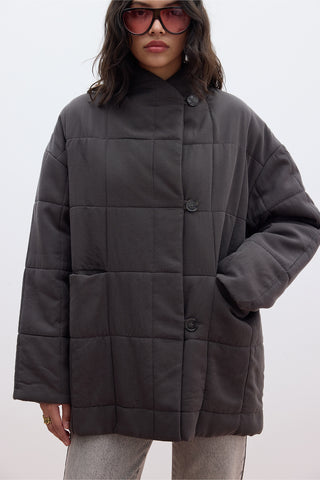 High-Neck Quilted Jacket Anthracite