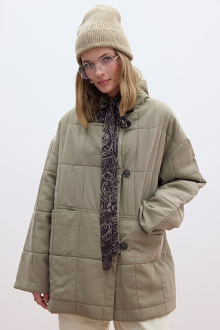 High-Neck Quilted Jacket Green