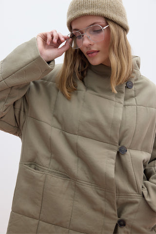 High-Neck Quilted Jacket Green