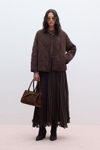 Buttoned Short Quilted Jacket Dark Brown